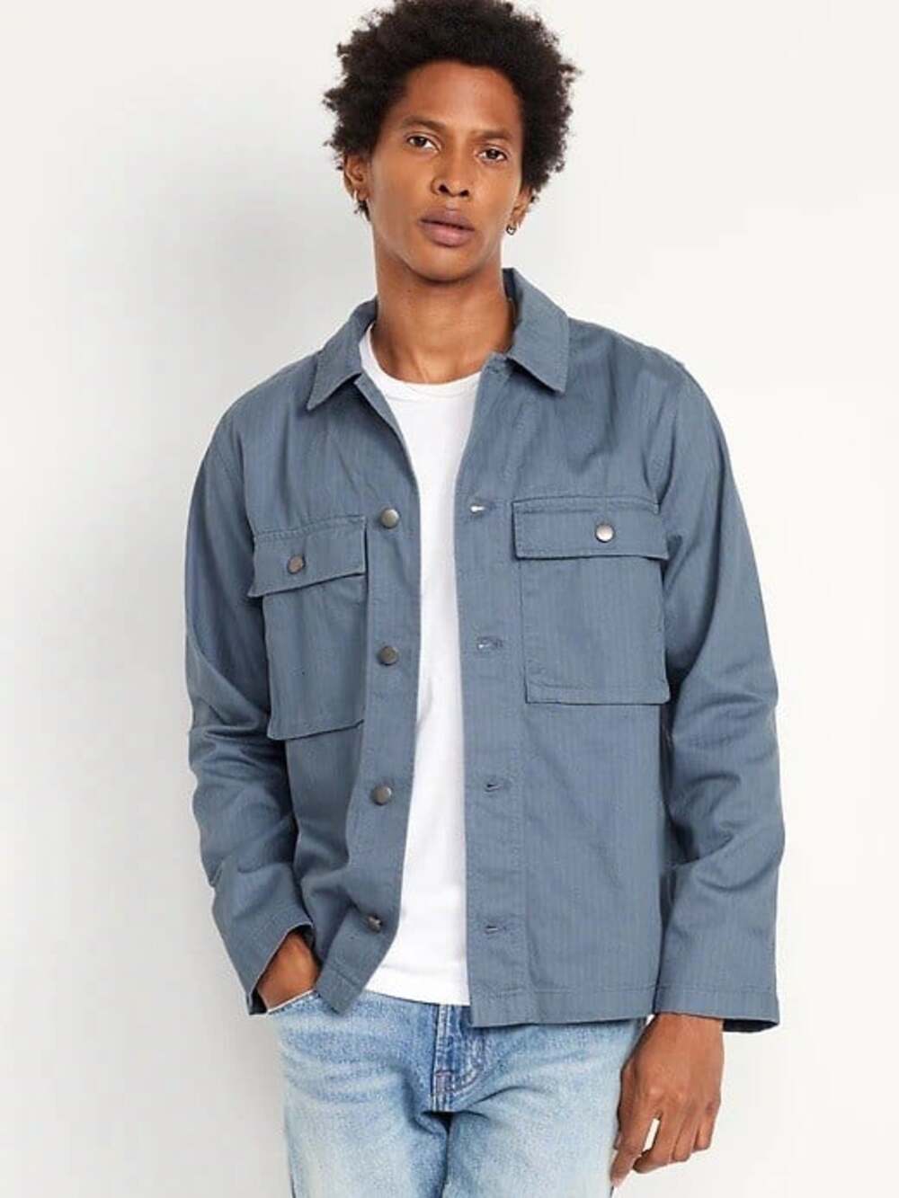 Old Navy Utility Jacket Mens Large Light Blue 100% Herringbone Cotton